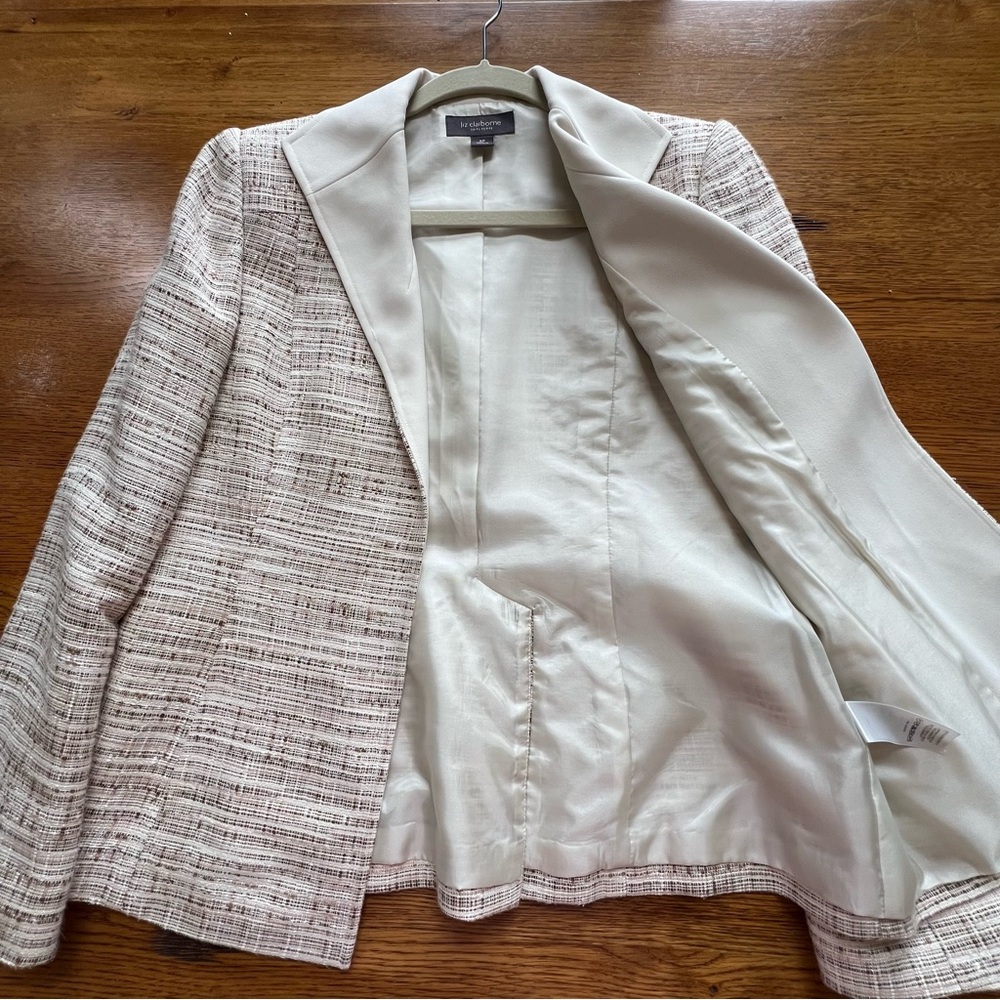 ⭐️ Liz Claiborne Suits Open Tweed Blazer Brown Ivory Size 8P - Picture 13 of 13